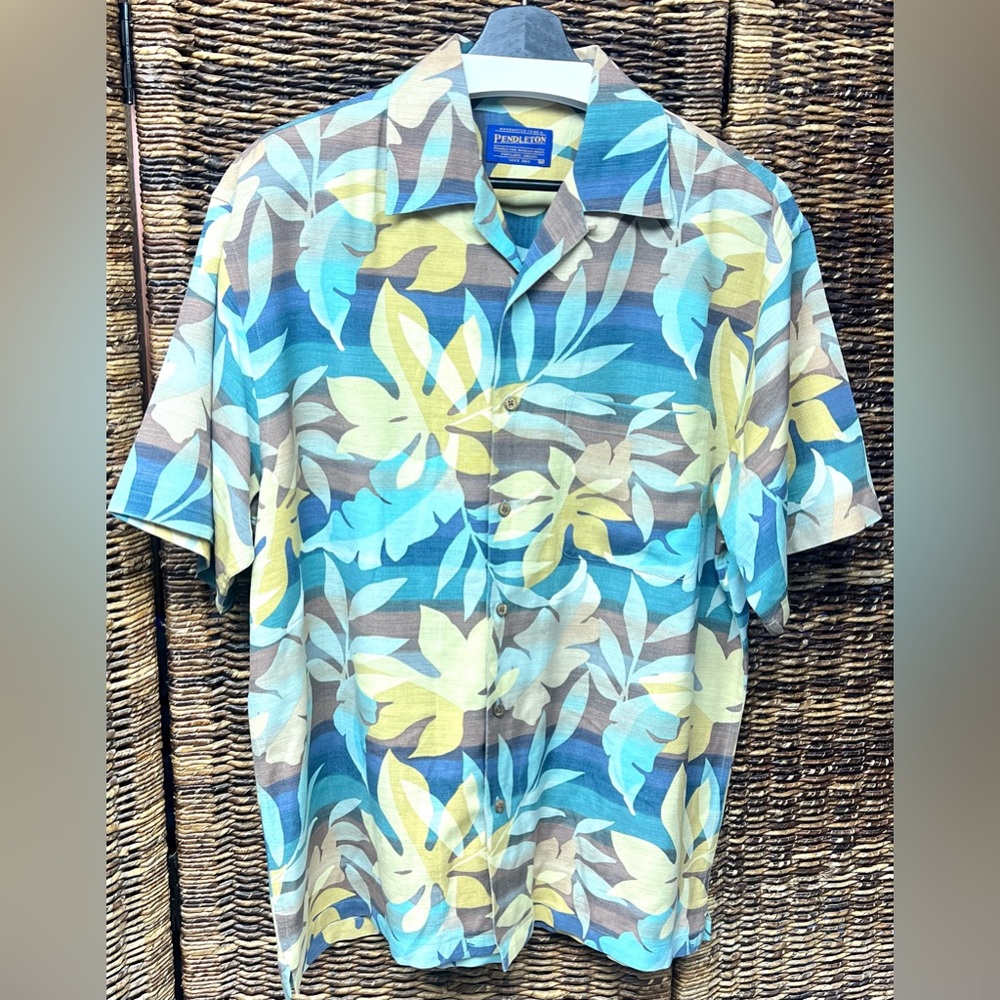 Pendleton Men's Leaf Print Shirt - 100% Silk, Vintage, Medium